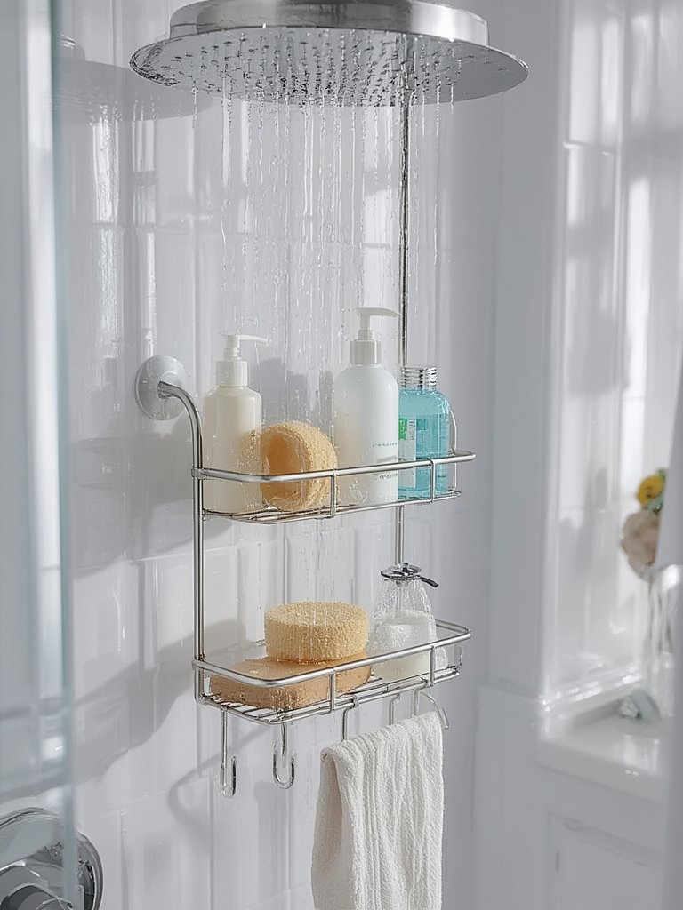 shower caddy in action