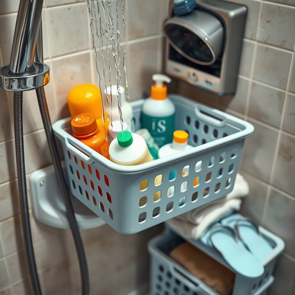 shower caddy in action